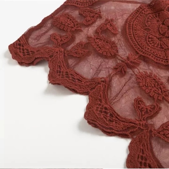 SOLD OUT Bohemian Rust Scalloped Lace Embroidered Cover Up - Picture 7 of 8